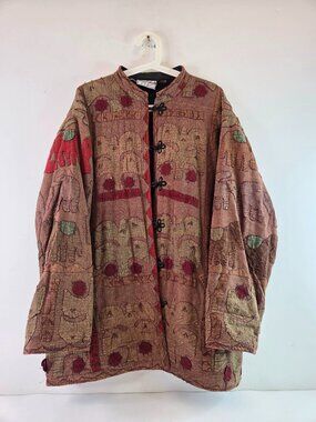 Silver Stream Frog Button Jacket Elephant Design Cotton One Size Boho Patchwork